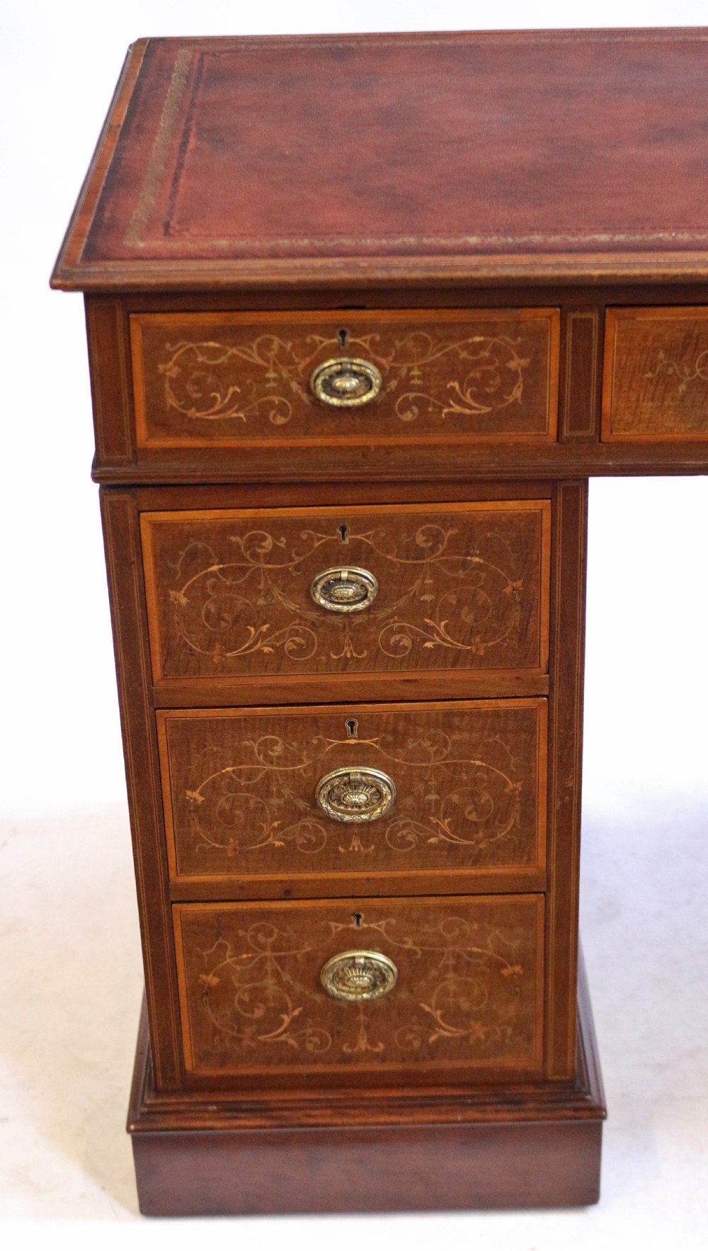 Edwardian Inlaid Mahogany Kneehole Desk View VII