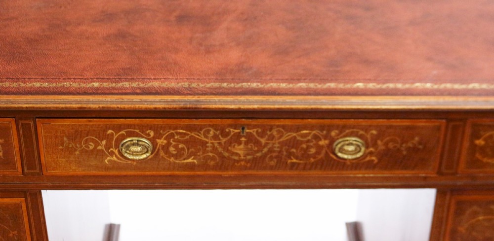 Edwardian Inlaid Mahogany Kneehole Desk View VIII