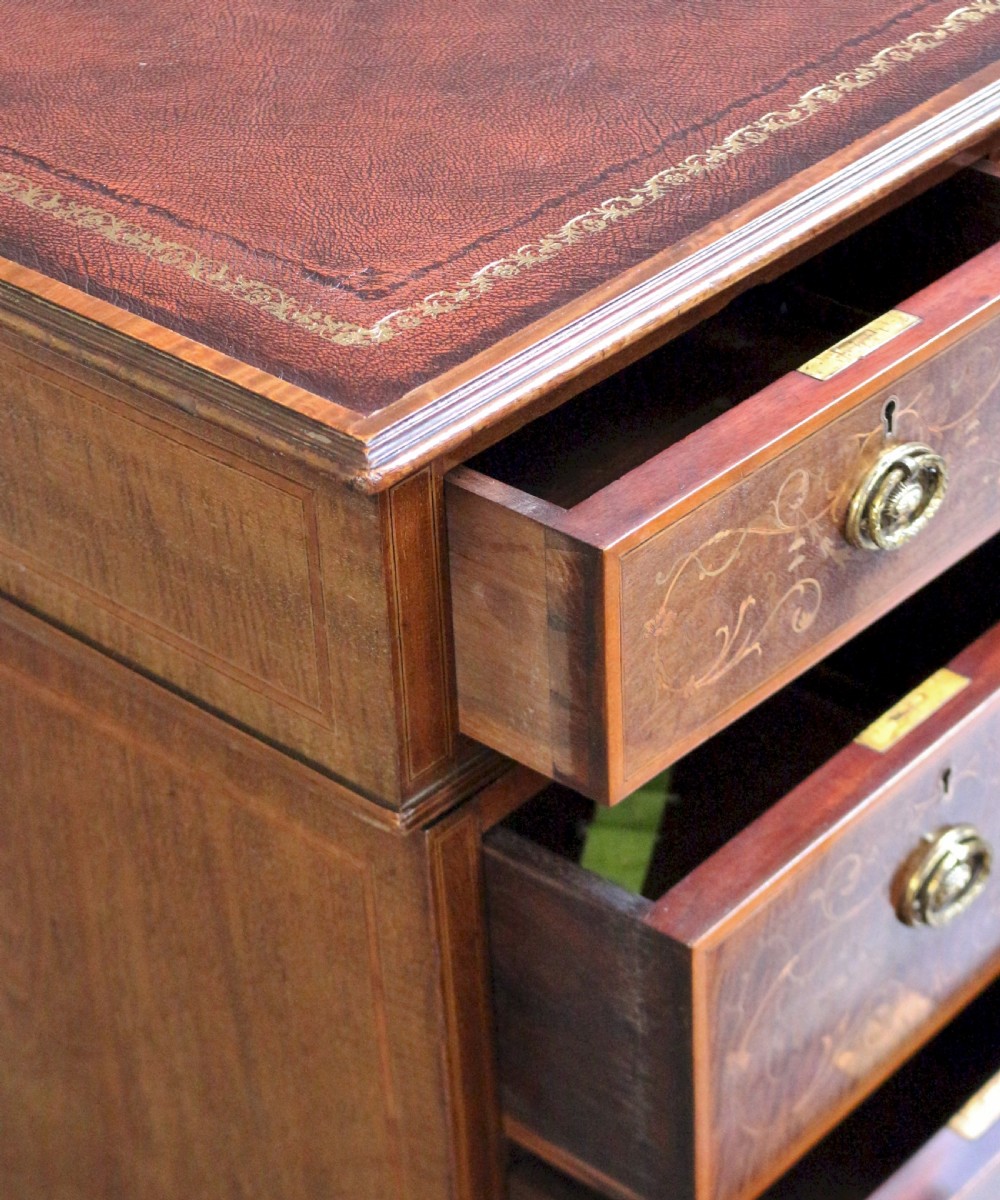 Edwardian Inlaid Mahogany Kneehole Desk View XII