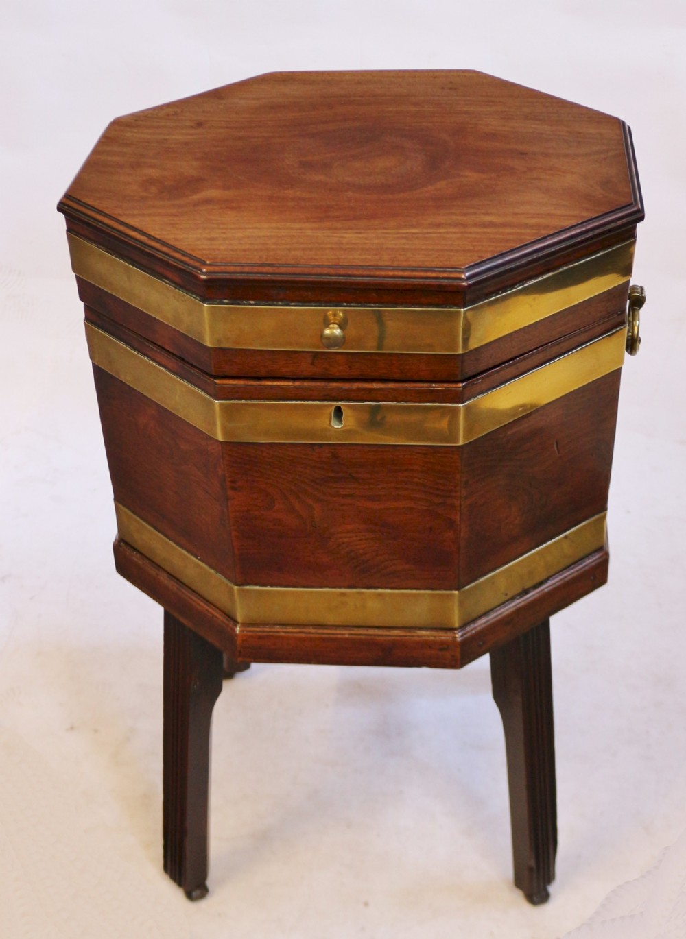 George111 Mahogany Brass Bound Octagonal Wine Cooler on Stand