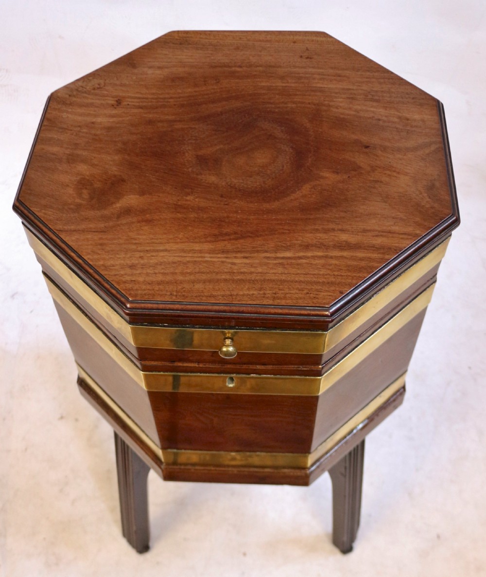 George111 Mahogany Brass Bound Octagonal Wine Cooler on Stand View II