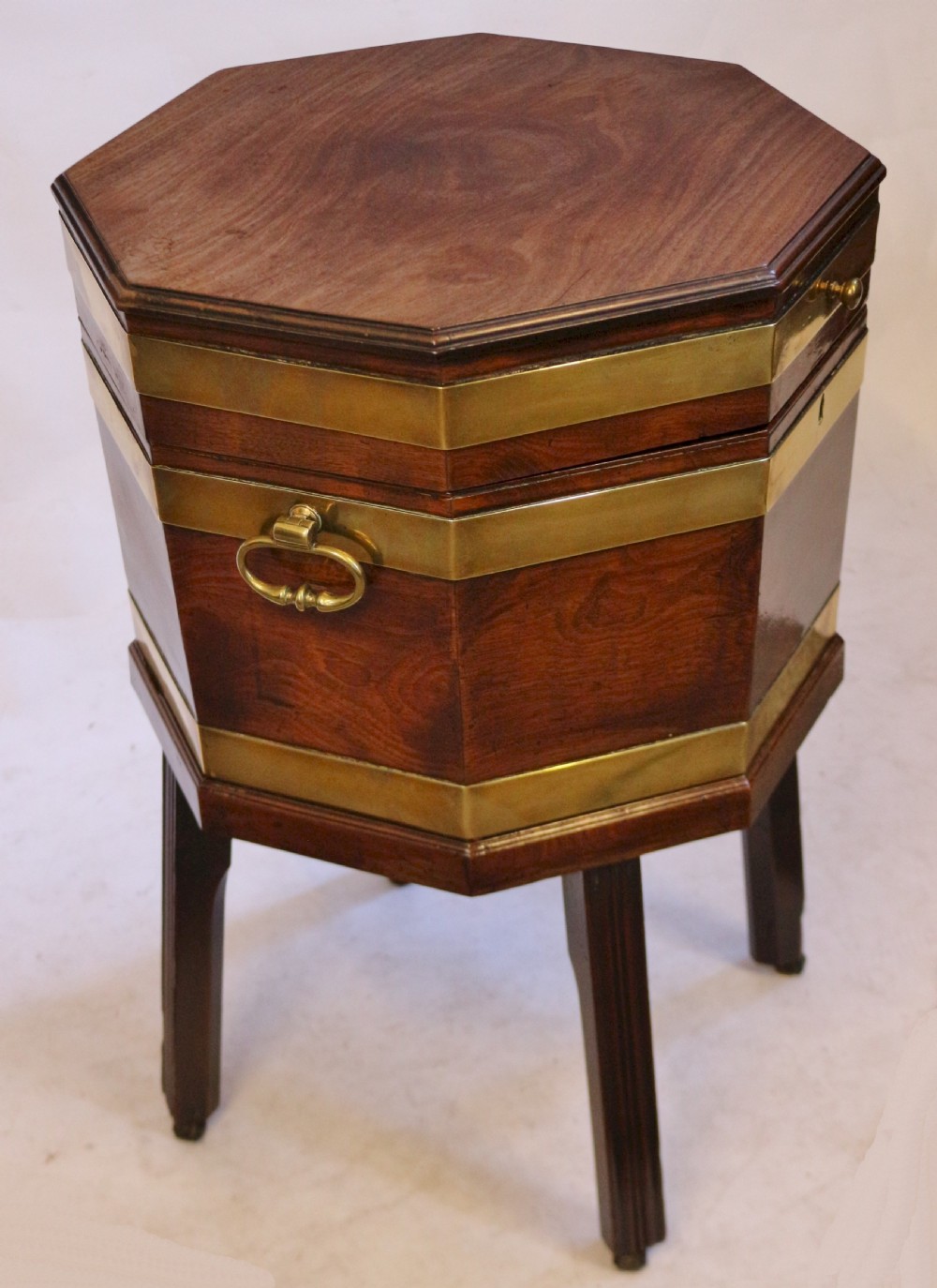 George111 Mahogany Brass Bound Octagonal Wine Cooler on Stand View IV