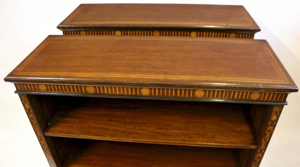 Pair of Edwardian Inlaid Mahogany Open Bookcases View V