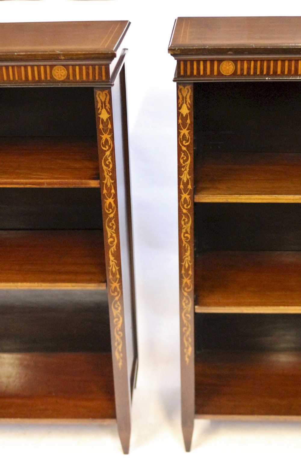 Pair of Edwardian Inlaid Mahogany Open Bookcases View VI