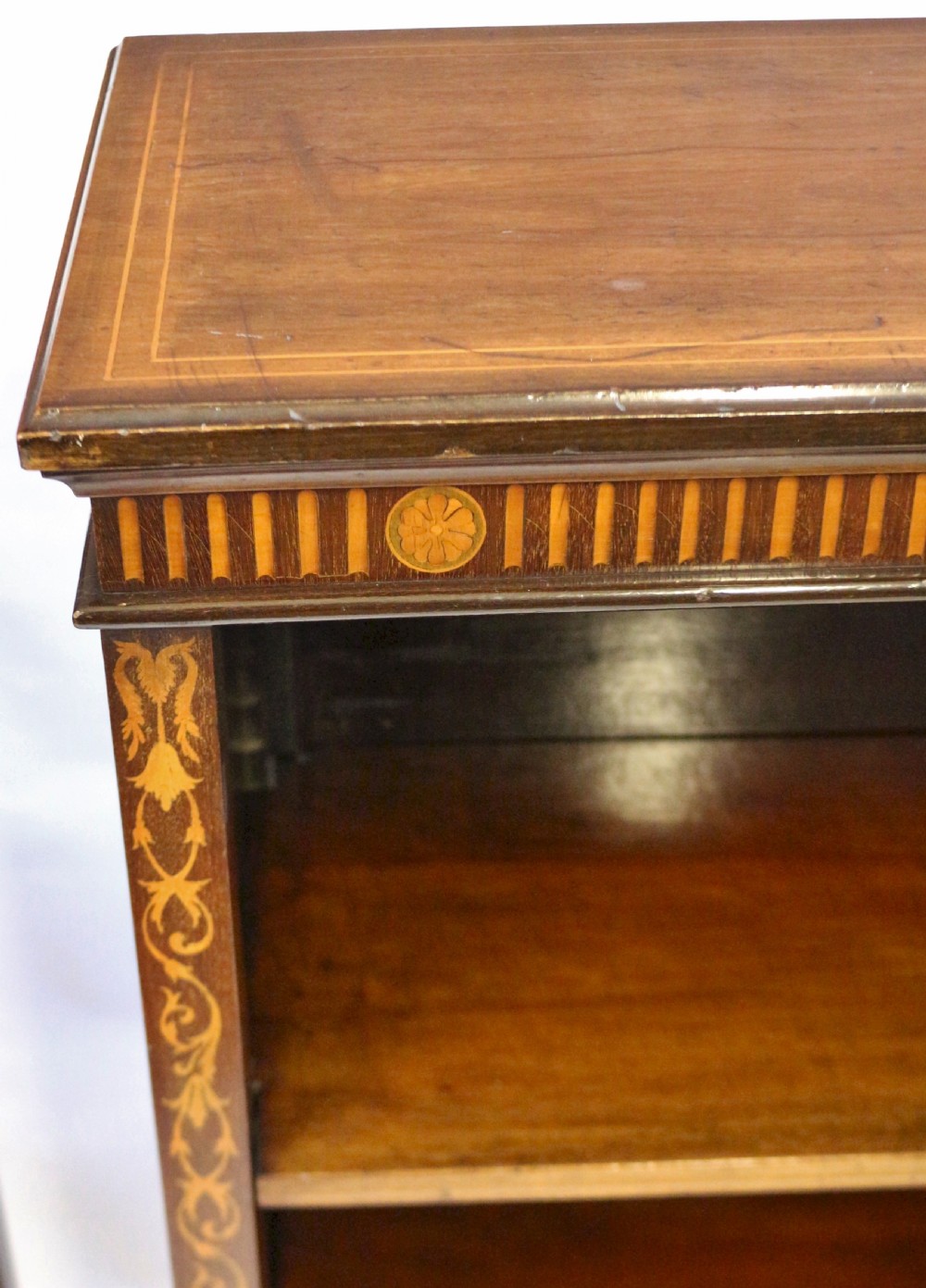 Pair of Edwardian Inlaid Mahogany Open Bookcases View VIII