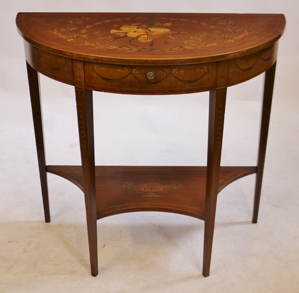 Fine Edwardian Inlaid Mahogany Demi Lune Side Console