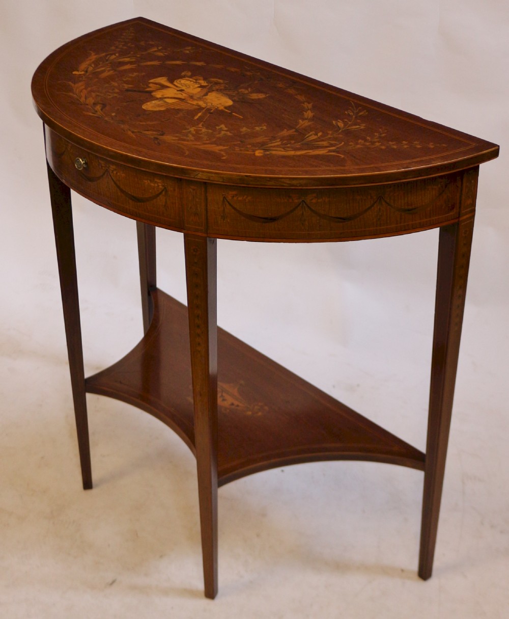 Fine Edwardian Inlaid Mahogany Demi Lune Side Console View III