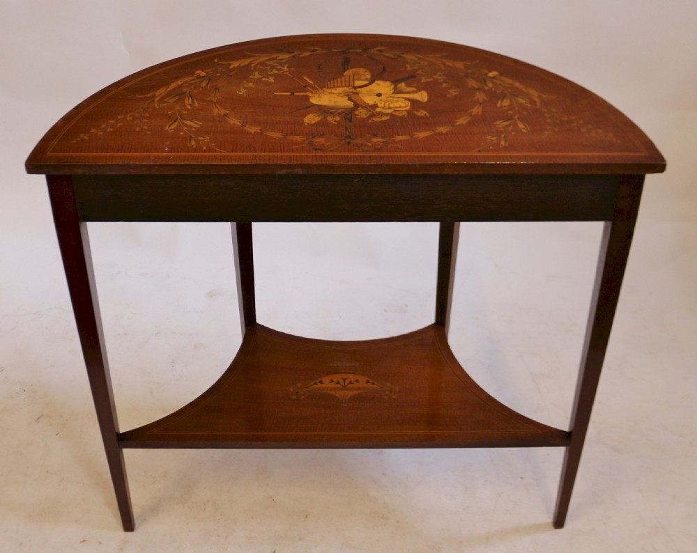 Fine Edwardian Inlaid Mahogany Demi Lune Side Console View VIII