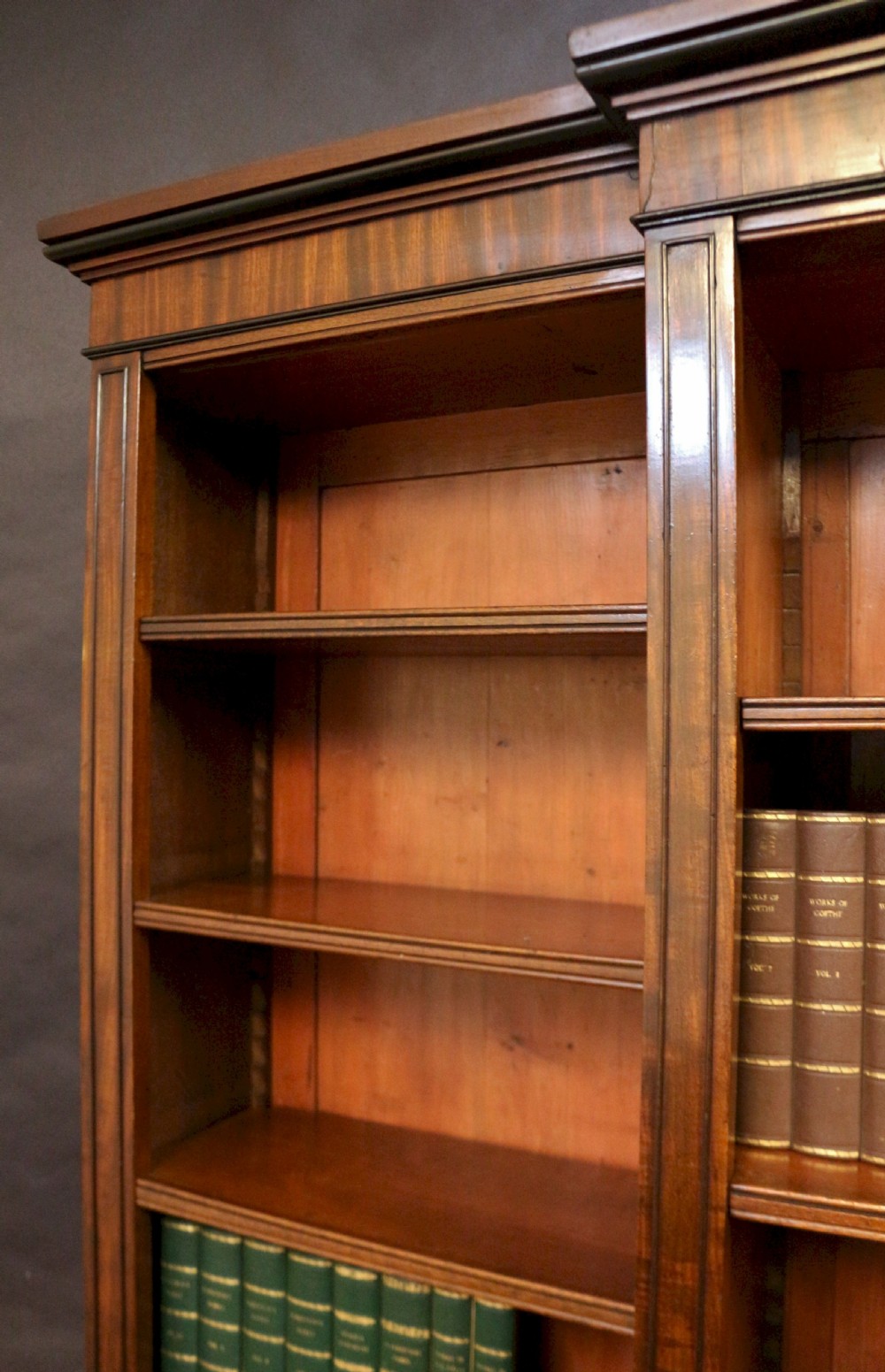 Fine Regency Mahogany Open Top Breakfront Bookcase View IX
