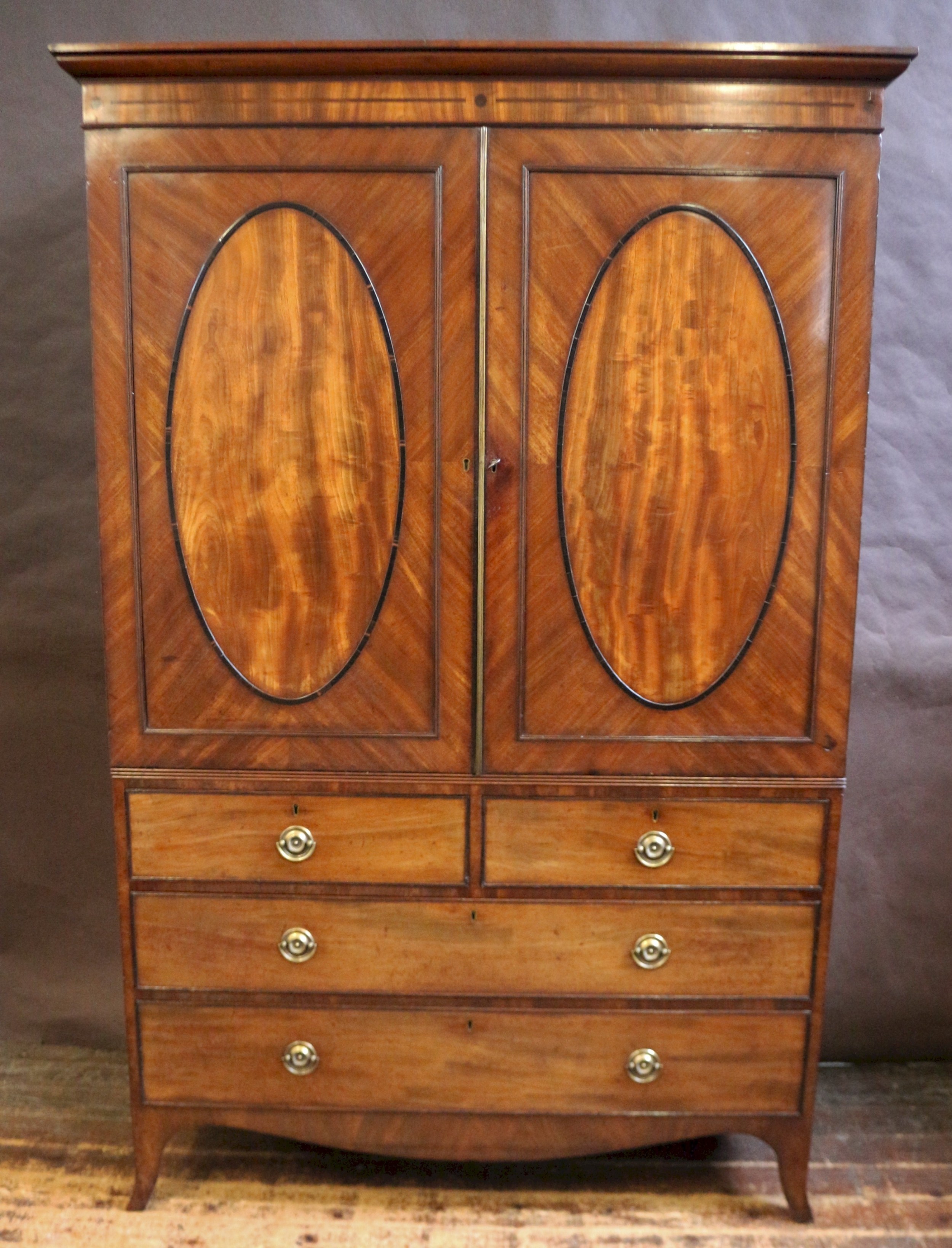 George 111 Mahogany Oval Panelled Linen Press
