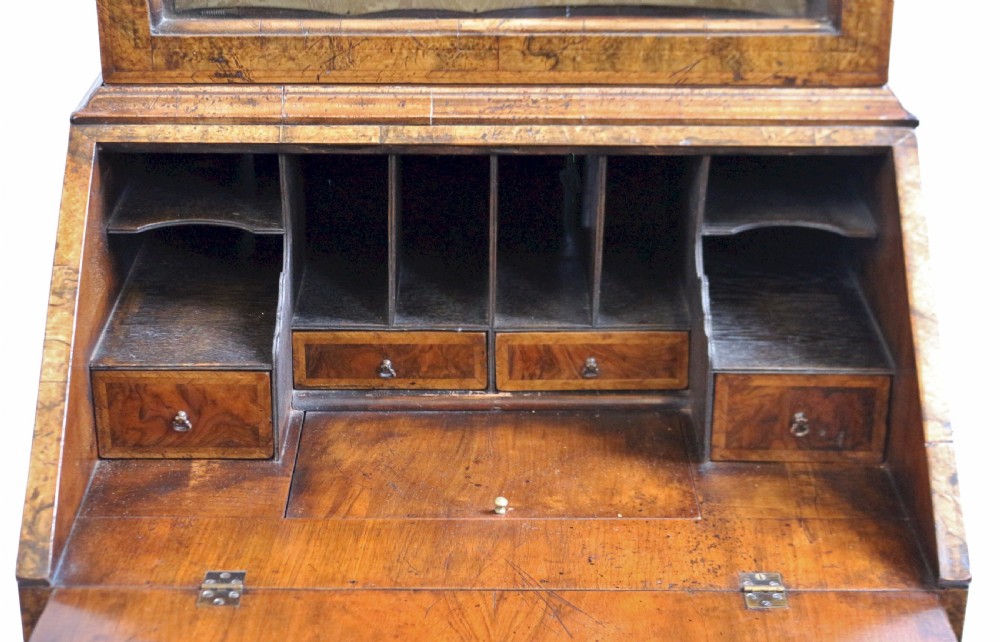 C1920 Queen Anne Style Figured Walnut Bureau Bookcase View VIII