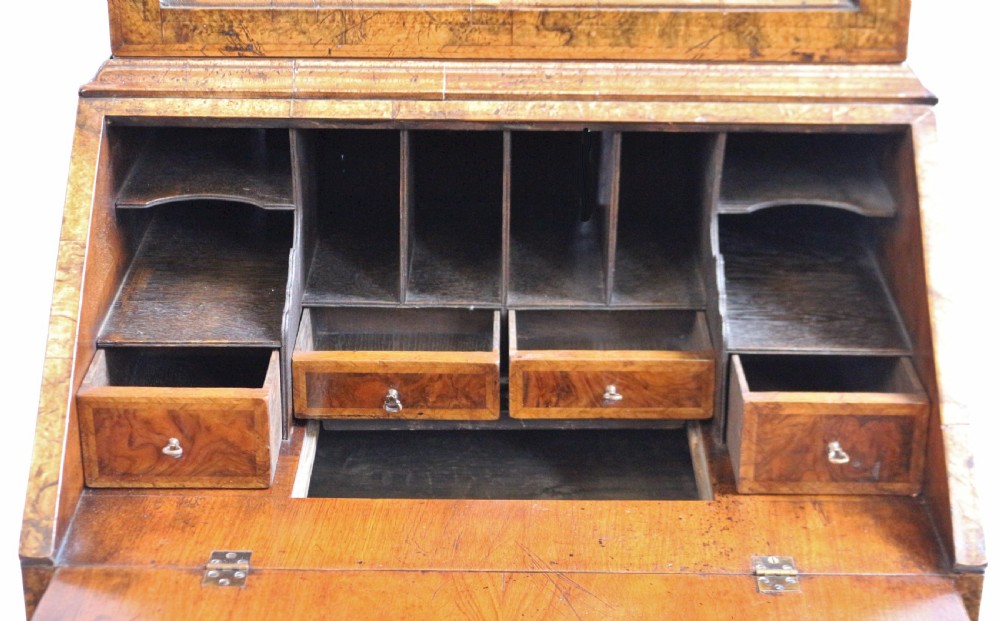 C1920 Queen Anne Style Figured Walnut Bureau Bookcase View IX