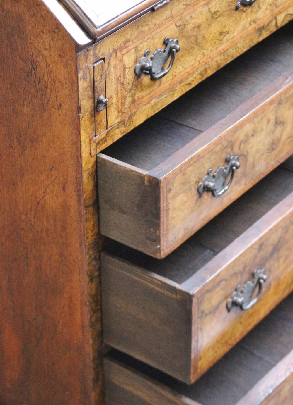 C1920 Queen Anne Style Figured Walnut Bureau Bookcase View XI