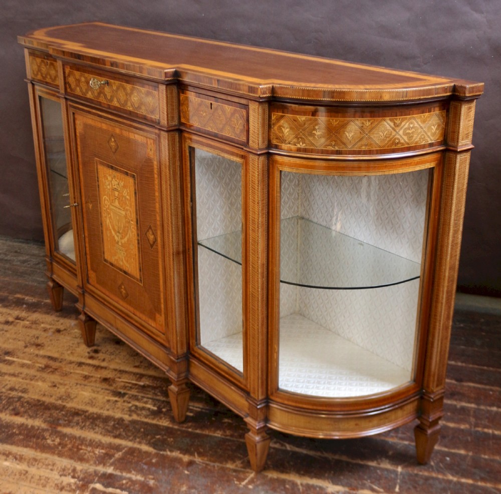 Edwardian Inlaid Mahogany Breakfront and Bow End Side Cabinet View II