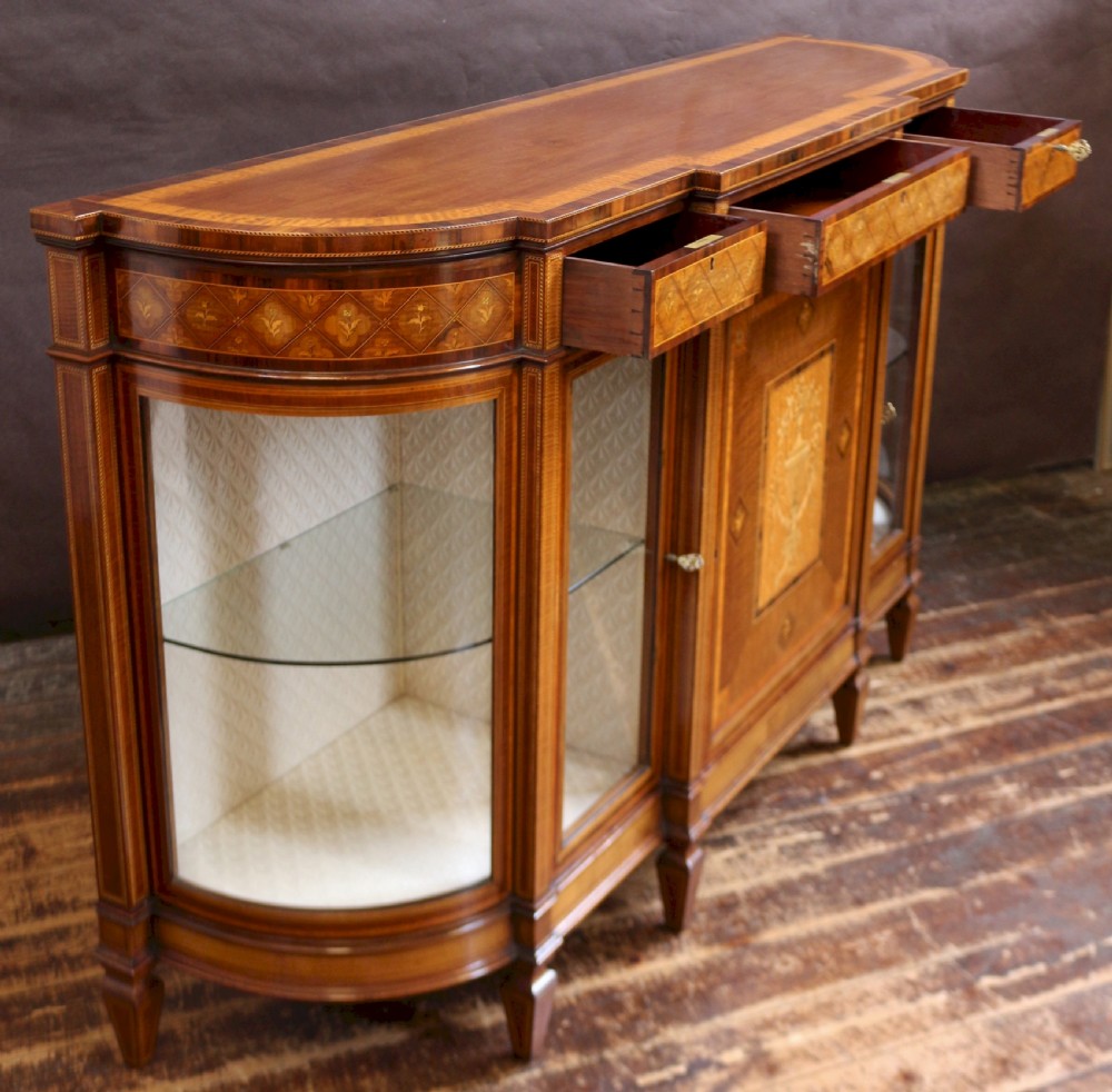 Edwardian Inlaid Mahogany Breakfront and Bow End Side Cabinet View III