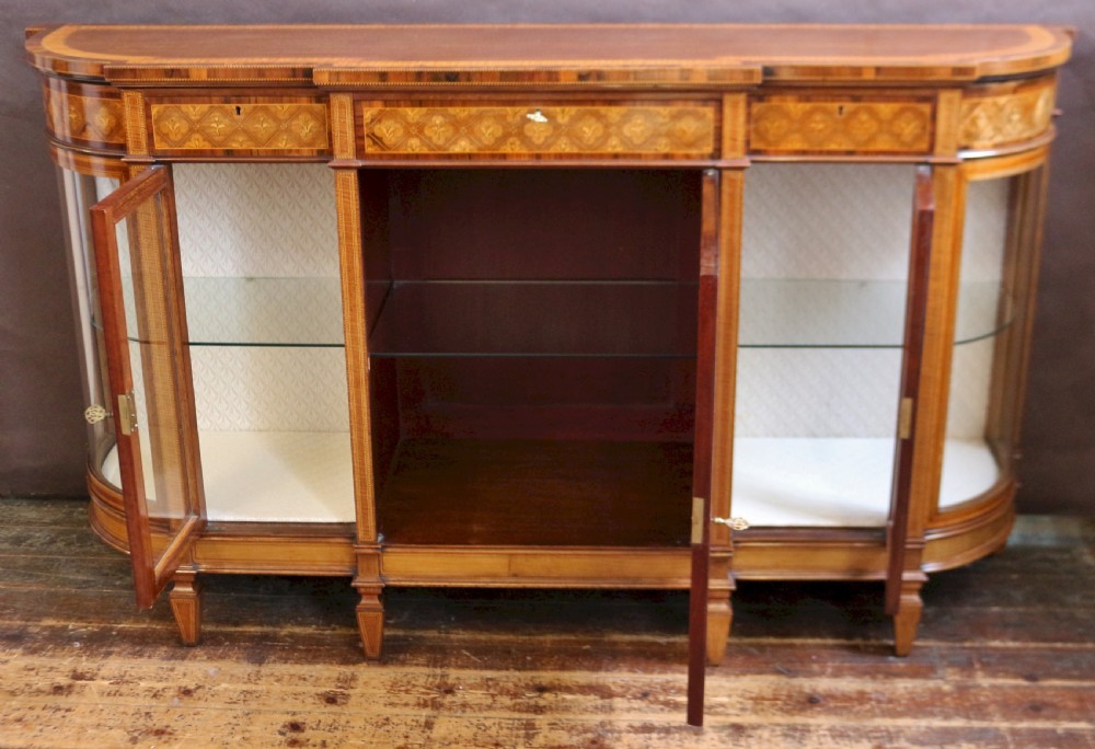Edwardian Inlaid Mahogany Breakfront and Bow End Side Cabinet View IV