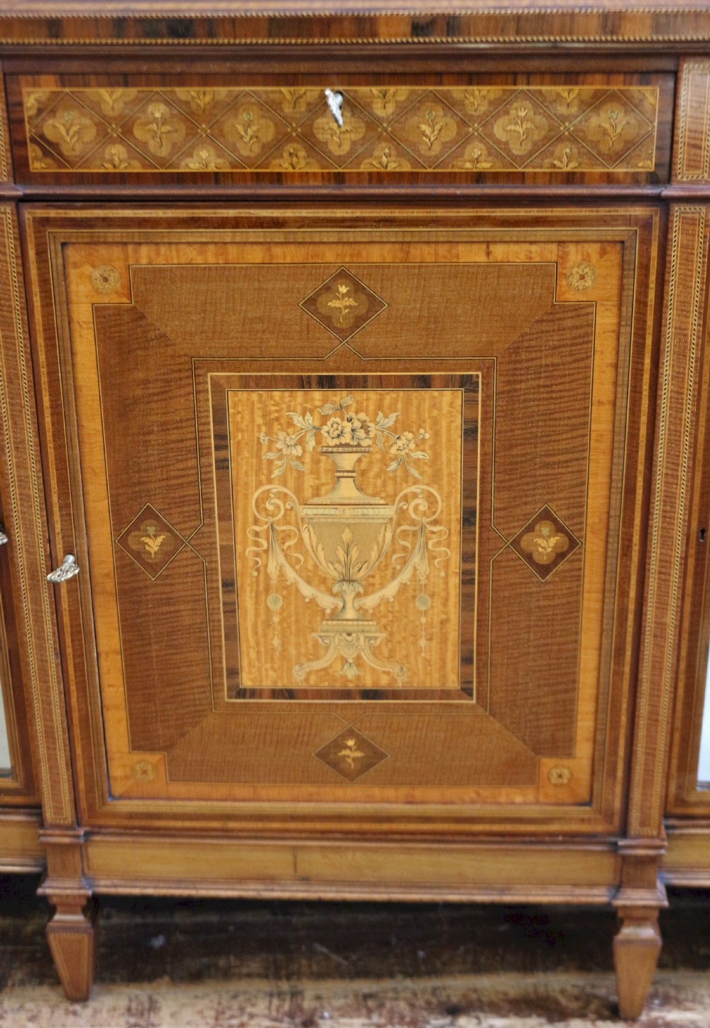 Edwardian Inlaid Mahogany Breakfront and Bow End Side Cabinet View V