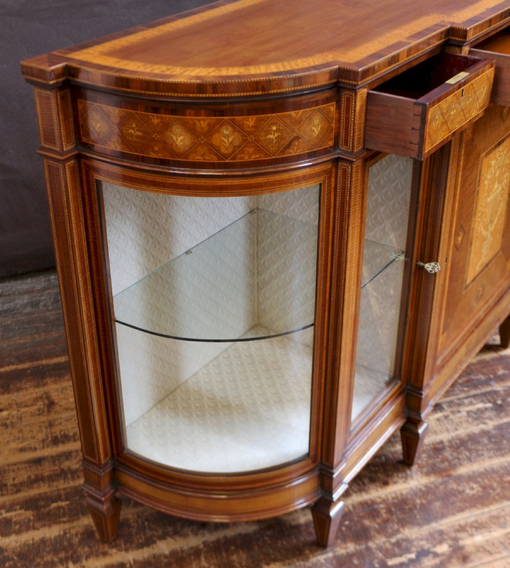 Edwardian Inlaid Mahogany Breakfront and Bow End Side Cabinet View VI