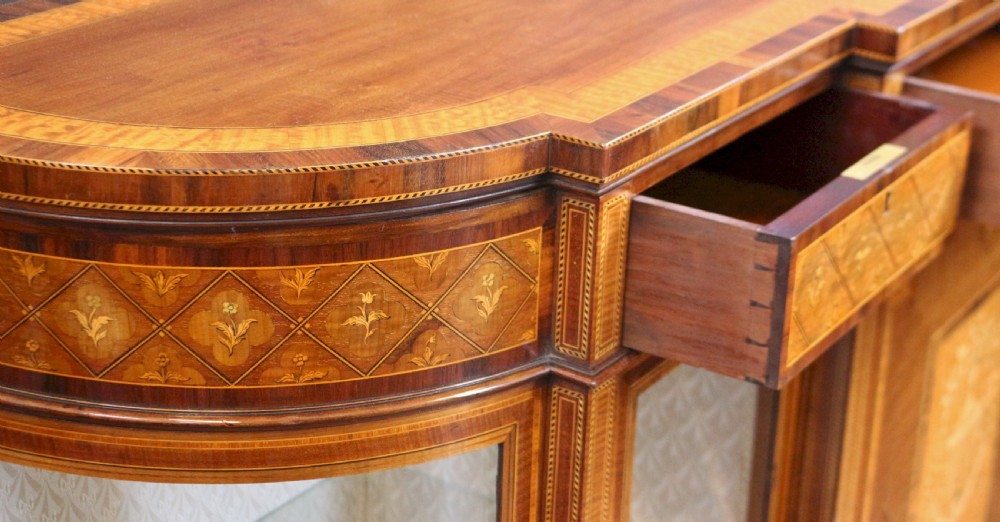 Edwardian Inlaid Mahogany Breakfront and Bow End Side Cabinet View VII
