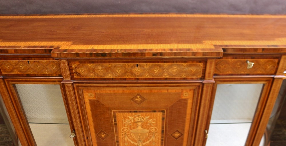 Edwardian Inlaid Mahogany Breakfront and Bow End Side Cabinet View VIII