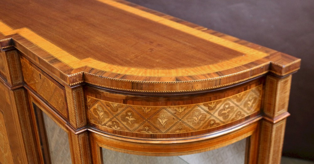 Edwardian Inlaid Mahogany Breakfront and Bow End Side Cabinet View IX