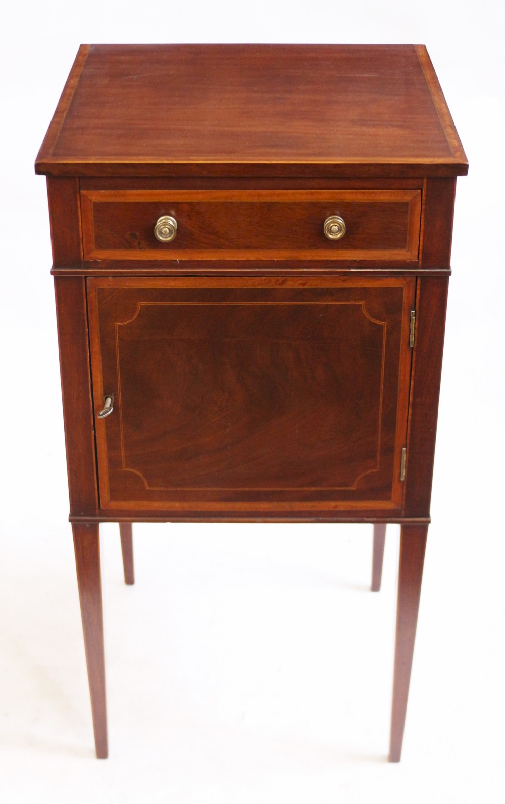 Edwardian Mahogany Satinwood Banded Bedside Cupboard