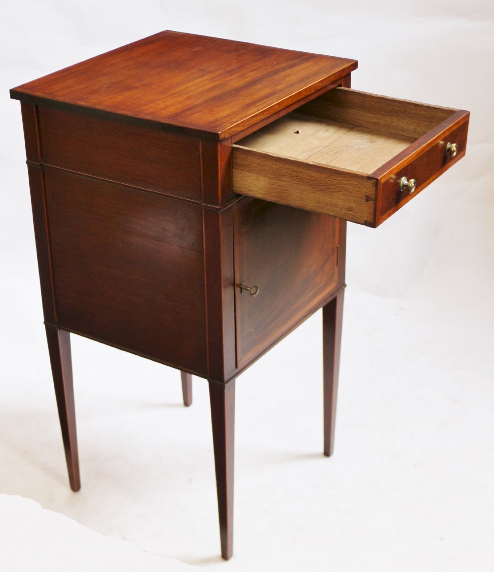 Edwardian Mahogany Satinwood Banded Bedside Cupboard View III