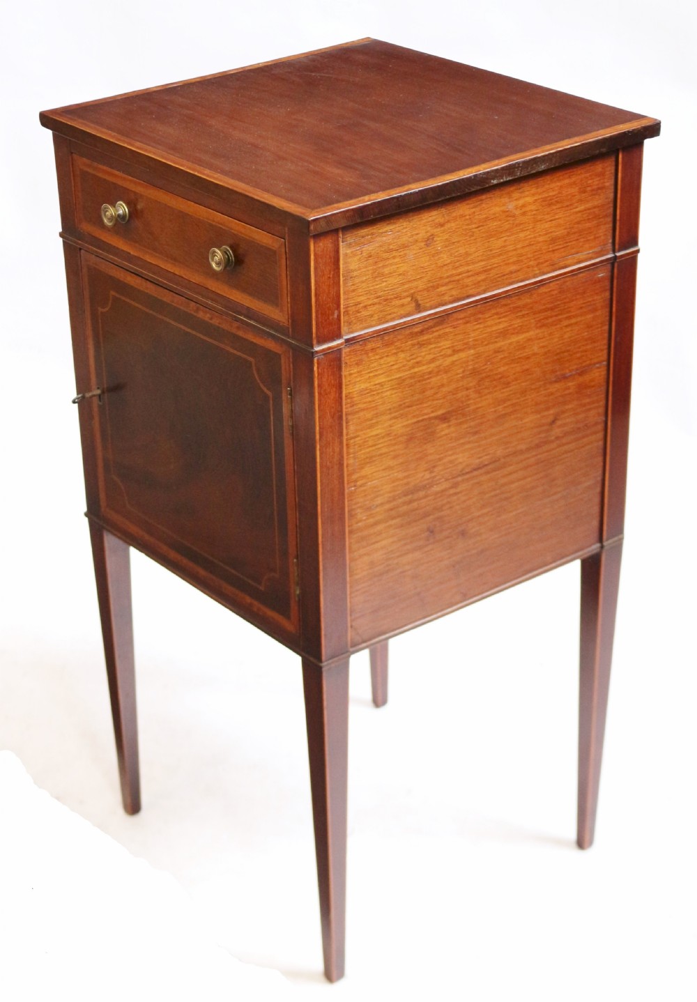 Edwardian Mahogany Satinwood Banded Bedside Cupboard View IV