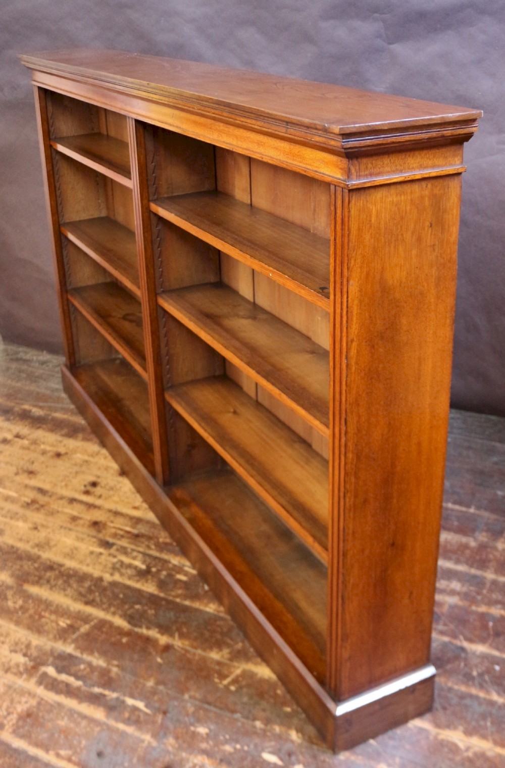 Late Victorian Solid Walnut Open Bookcase. View II
