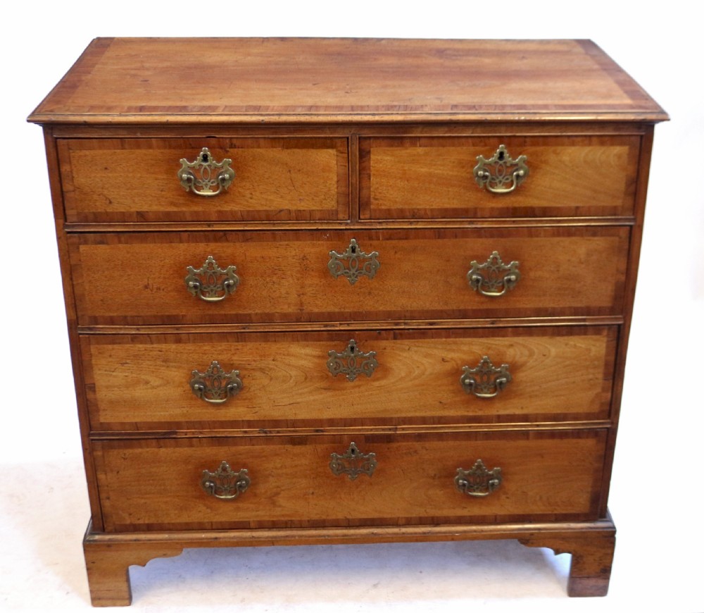 George 11 Solid Walnut and Crossbanded 5 Drawer Chest