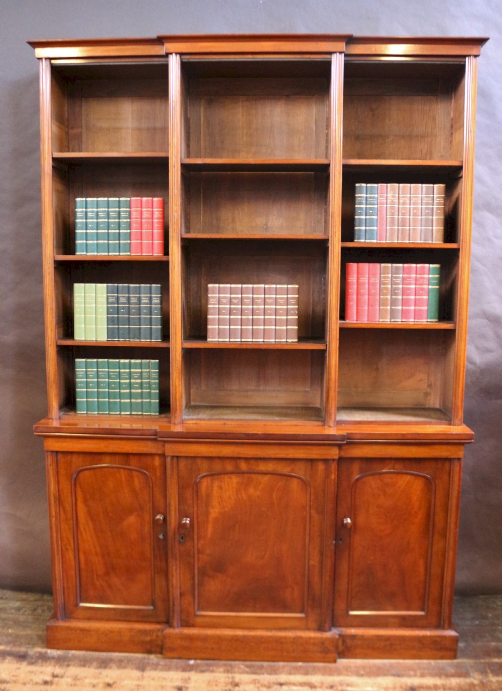 Victorian Mahogany Open Top Breakfront Bookcase