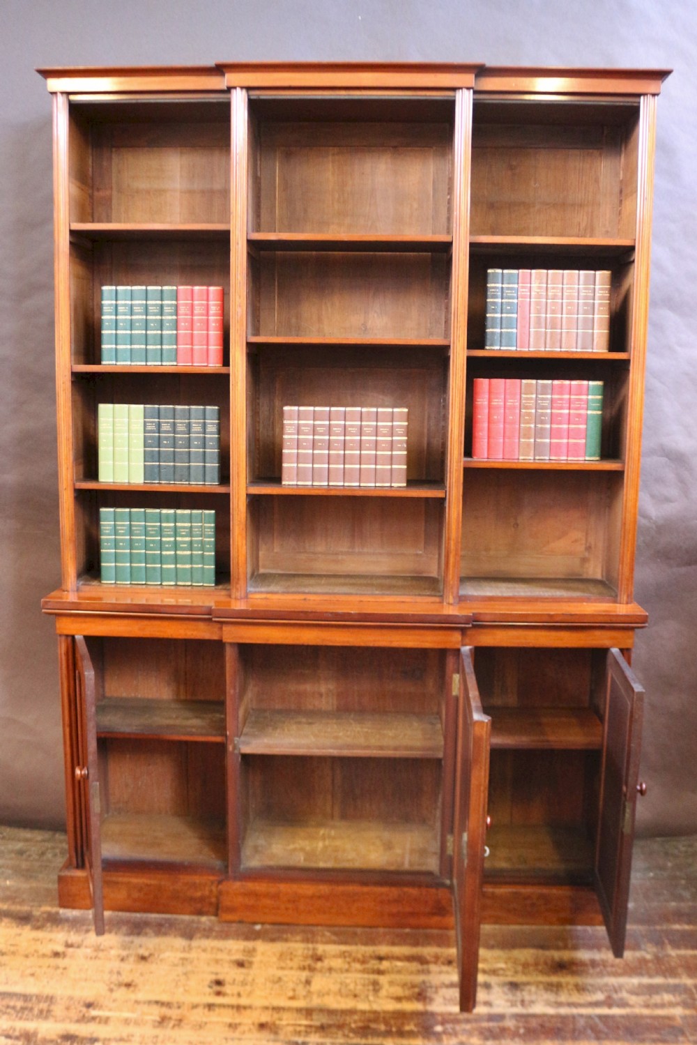 Victorian Mahogany Open Top Breakfront Bookcase View II