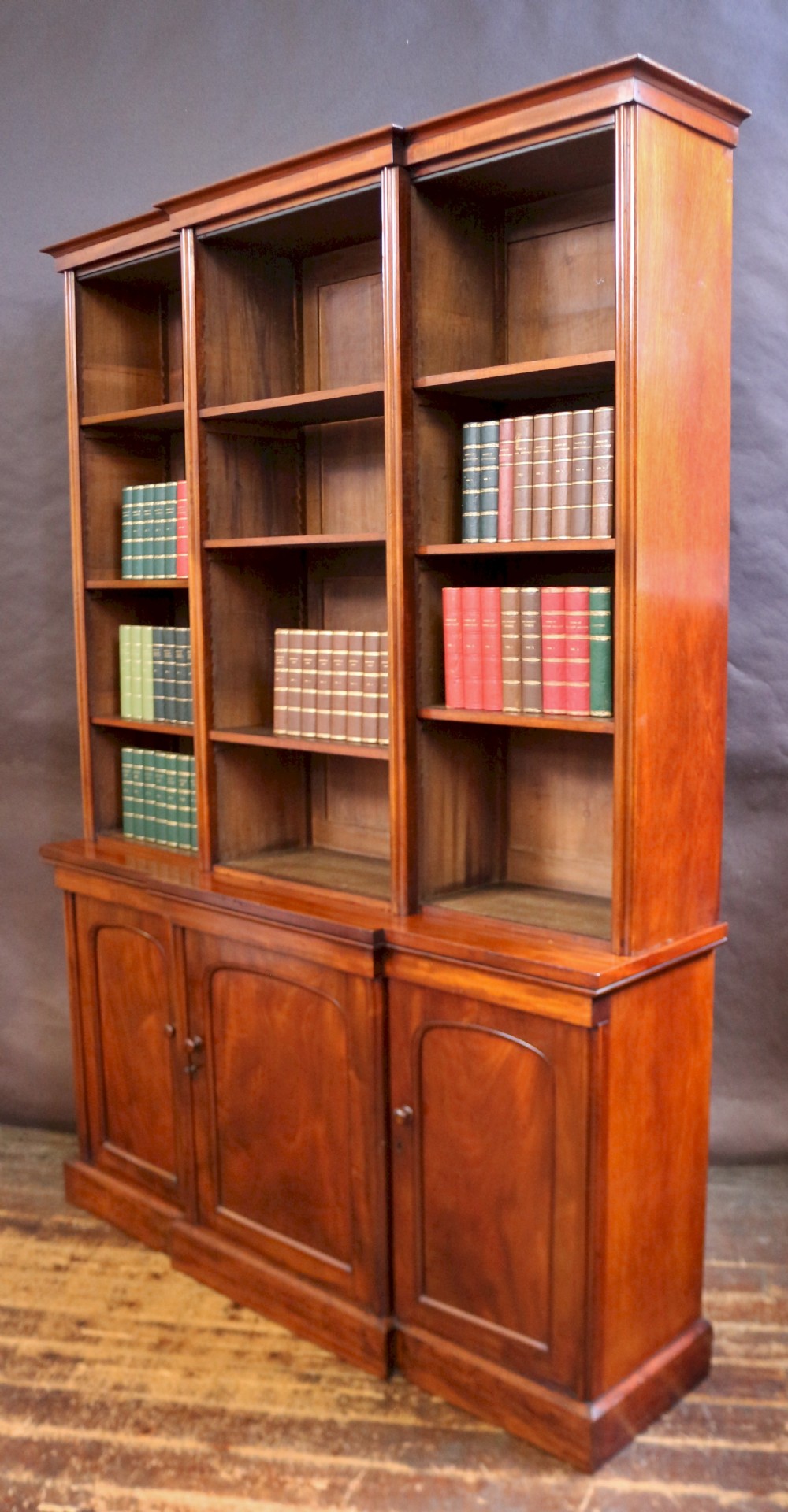 Victorian Mahogany Open Top Breakfront Bookcase View IV