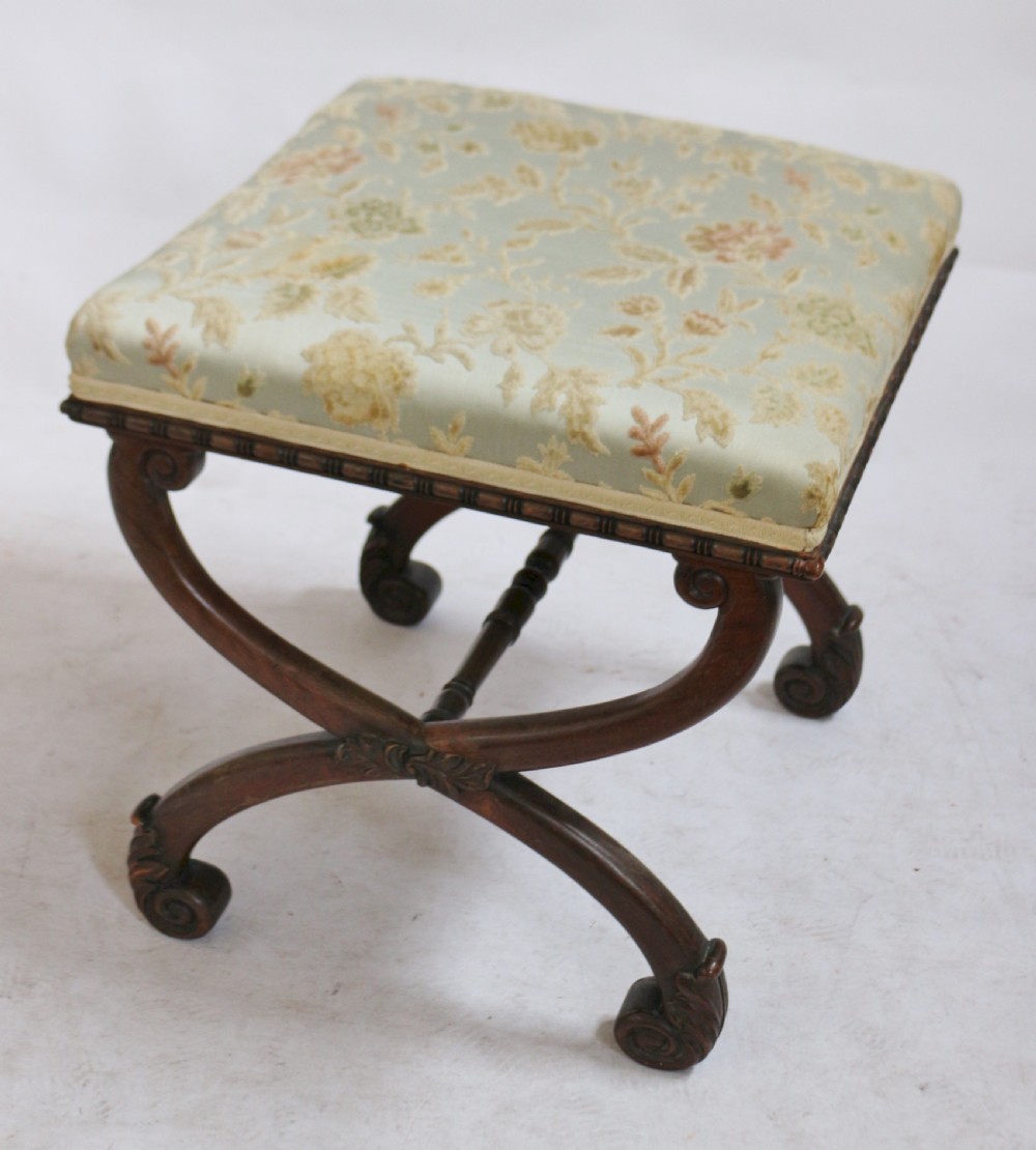 William 1V Rosewood X Frame Upholstered Stool. View II