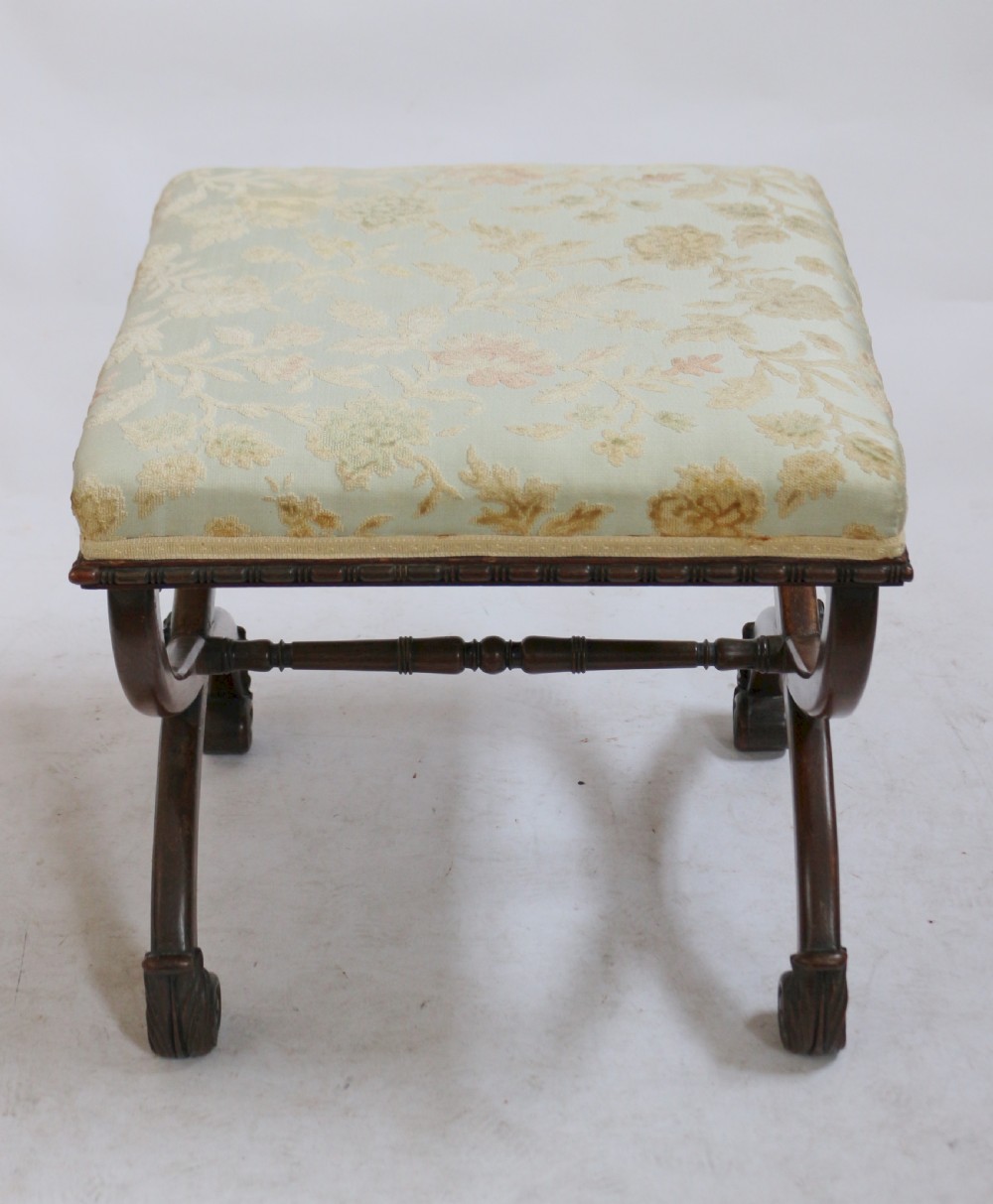 William 1V Rosewood X Frame Upholstered Stool. View III