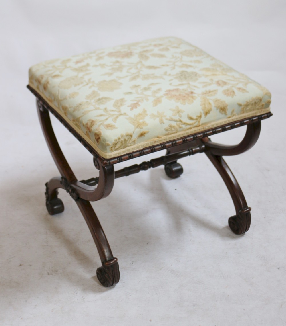 William 1V Rosewood X Frame Upholstered Stool. View IV