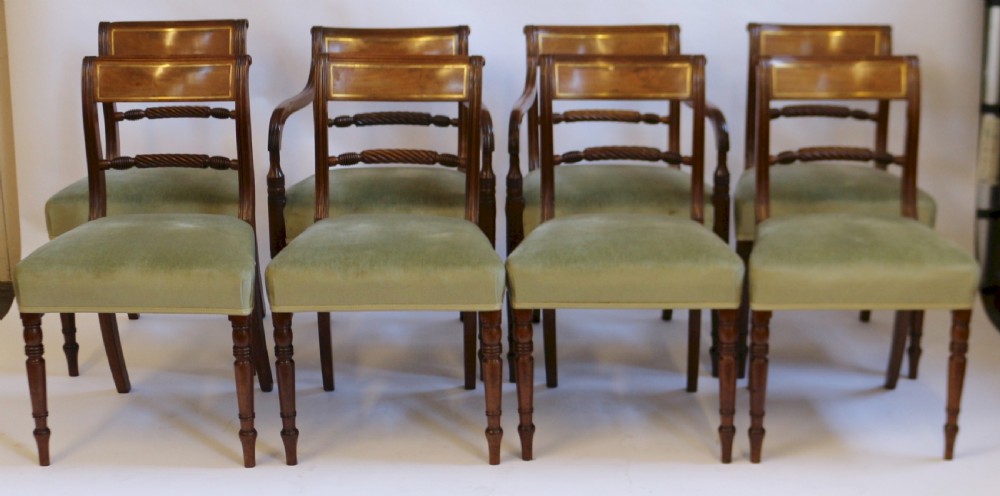 George 111 Mahogany Set of 6 & 2 Dining Brass Inlaid Chairs View II