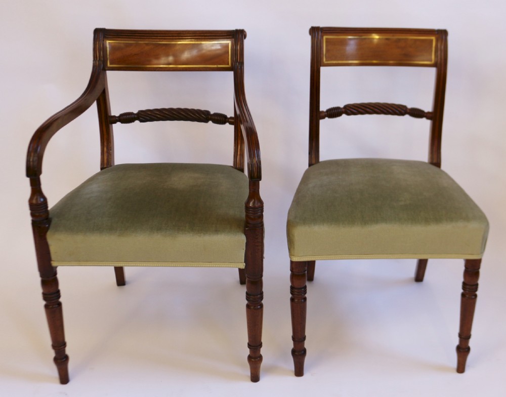 George 111 Mahogany Set of 6 & 2 Dining Brass Inlaid Chairs View III
