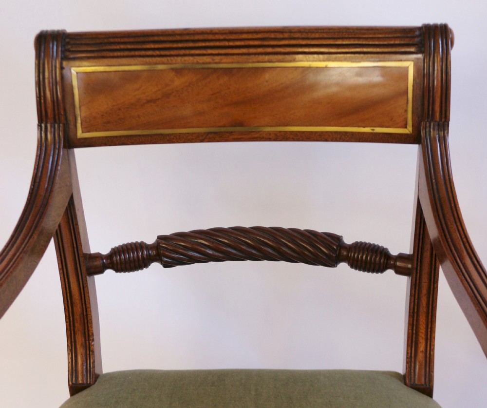 George 111 Mahogany Set of 6 & 2 Dining Brass Inlaid Chairs View IV