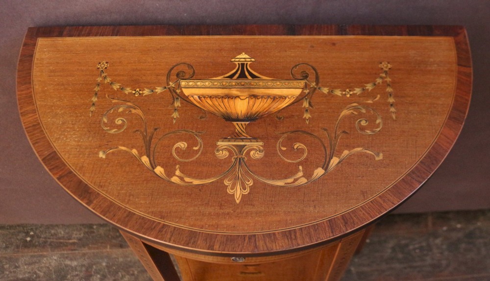 Fine Edwardian Inlaid Mahogany Demi Lune Side Console Table View II