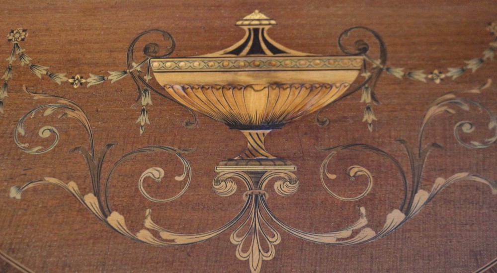 Fine Edwardian Inlaid Mahogany Demi Lune Side Console Table View III