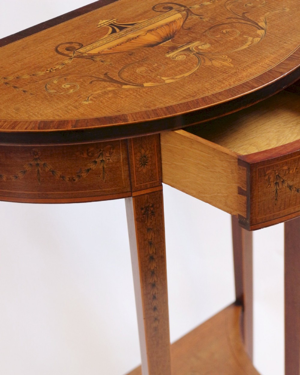 Fine Edwardian Inlaid Mahogany Demi Lune Side Console Table View VIII