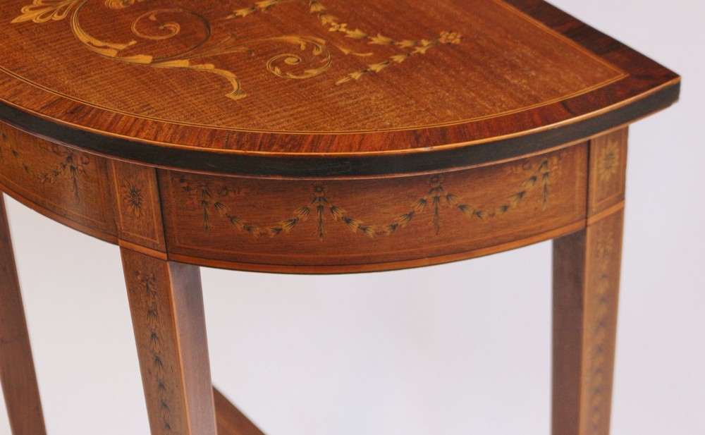 Fine Edwardian Inlaid Mahogany Demi Lune Side Console Table View X