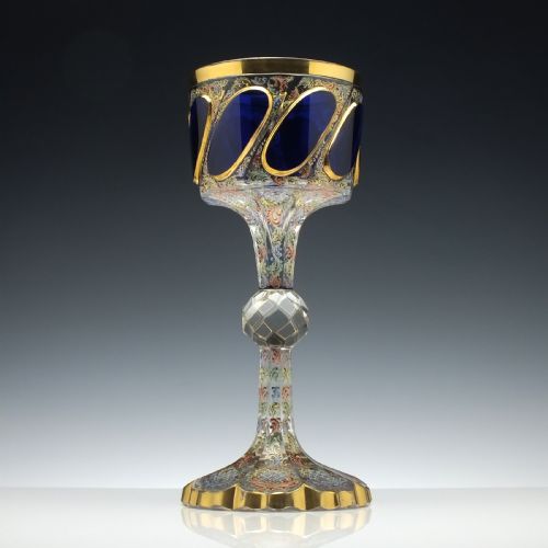 Large Moser Tri-colour Enamelled Glass Goblet C1890