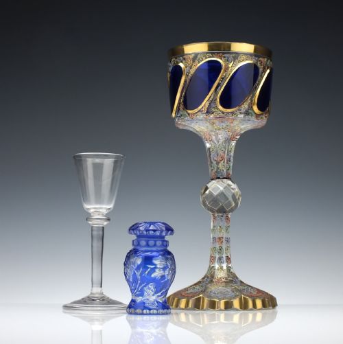 fig 1. Large Moser Tri-Colour Enamelled Glass Goblet c1890