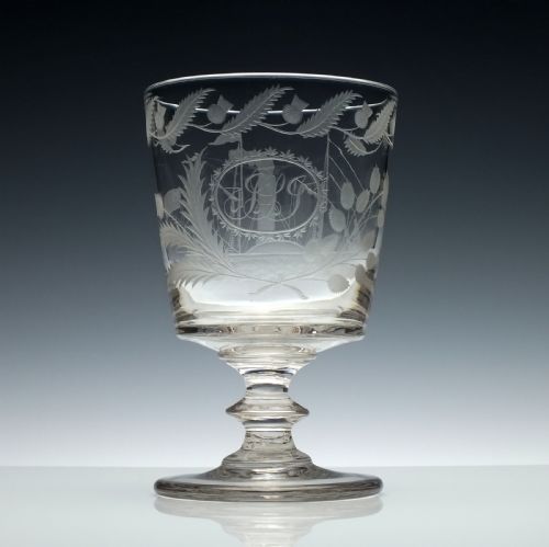 Union Engraved 19th Century Glass Rummer with Paddle Steamer C1810