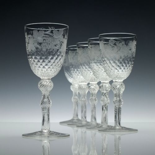Six 19th Century Double Series Air Twist Wine Glasses