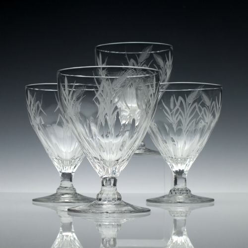 fig 1. A Set of Four Engraved 19th Century Petal Moulded Glass Rummers c1800