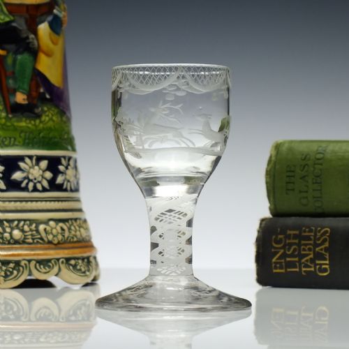 18th Century Georgian Engraved Opaque Twist Dram Glass C1760