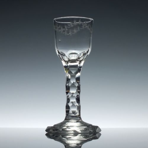 fig 1. Pair of 18th Century Georgian Facet Wine Glasses with Octagonal Feet c1795